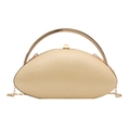 Elegant beige oval acrylic clutch bag with gold handle and detachable chain strap - Yellow