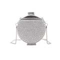 Mini borsa da sera rotonda argento con strass scintillanti e tracolla a catena - Argento