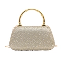 Champagne gold evening clutch bag with rhinestones and bamboo-style handle - Gold