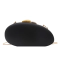 Elegant black matte oval evening clutch bag with gold chain strap and dual-tone metal clasp - Black