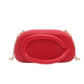 Elegant red oval clutch evening bag with golden chain strap and unique circular design - Red