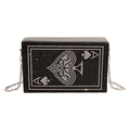 Sparkling black rhinestone clutch featuring silver Ace of Spades poker card design with chain - Black