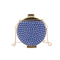 Mini borsa da sera blu reale con strass, cornice rotonda e tracolla a catena d'oro - Blu