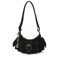 Borsa a tracolla vintage in tela nera con tasche cargo e catena in argento - Nero