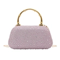 Sparkling pink rhinestone evening bag with gold bamboo handle and chain strap for women - Pink