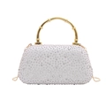 Funkelnde Abendtasche mit Silber-Strass, goldenem Bambusgriff und Gliederkette - Weiß