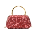 Sparkling red evening bag with silver rhinestones and golden bamboo-style handle - Red
