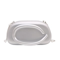 Silver geometric metal evening clutch with circular handle and chain strap - Silver