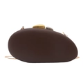 Deep brown pebble-shaped acrylic clutch with dual-tone metal clasp and gold chain - Brown