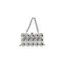 Silberne Abendtasche mit Kugel-Texturen, oberem Griff und feiner Metallkette - Silber