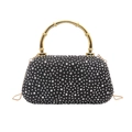 Elegant black evening clutch with silver rhinestones and golden bamboo metal handle - Black