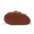 Brown pebble-shaped acrylic evening bag with gold metal chain and artistic stone clasp - Brown