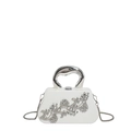 White box evening clutch with crystal flower pattern and silver top handle - White