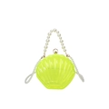 Fluorescent yellow acrylic shell bag with pearl handle and long crossbody strap - Transparent Light Green