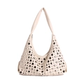 Cream hobo bag featuring silver star rivets and a stylish wide shoulder strap - White