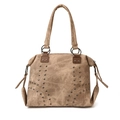Retro khaki tote bag with metallic rivet V-pattern and dual top handles for women - Khaki