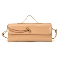 Bolso bandolera beige brillante de cuero sintético con cierre de nudo dorado - Caqui