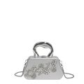 Elegant silver clutch bag with floral rhinestone embroidery and metal handle - Silver