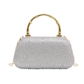 Silberne Pailletten-Abendtasche mit goldenem Bambusgriff und langer Kette - Silber
