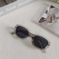 Retro rectangle sunglasses featuring dark grey transparent frames and black lenses - Grey 7-Dark Grey Transparent Rectangle Frame