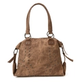 Brown vintage style tote bag with decorative metal rivets and industrial handles - Brown