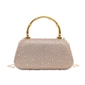 Champagne rhinestone evening bag with elegant golden bamboo metal handle and chain - Brown