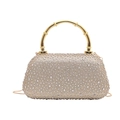 Champagnerfarbene Abendtasche mit Strassbesatz und elegantem Gold Bambusgriff - Khaki