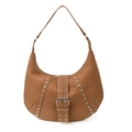 Borsa hobo a mezzaluna in pelle marrone con borchie argento e dettaglio fibbia metallo - Marrone