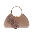 Elegante Handtasche aus champagnerfarbenem Samt mit 3D-Blumen und goldenem Ringgriff - Champagner