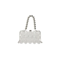 Moderne transparente Acryl-Eier-Handtasche mit silbernem Perlengriff und Kette - Transparent