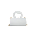 White cylindrical acrylic jelly bag with wide top handle and gold chain strap - White