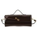 Glossy dark brown patent leather handbag with gold knot buckle and slim strap - Brown