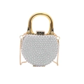 Pochette ronde argentée à strass avec poignée anneau doré et bandoulière chaîne - Style 1 Or Et Argent