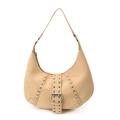 Borsa a mezzaluna beige stile punk con borchie argentate e dettagli con occhielli - Cachi