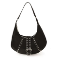 Borsa hobo nera con borchie e fibbia argentata in stile vintage punk rock - Nero