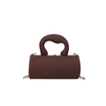 Braune Acryl-Zylindertasche mit goldener Kette und dickem, geschwungenem Griff - Braun