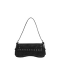 Bolso retro de cuero negro para el hombro con remaches y base con diseño ondulado - Negro