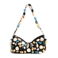 Black leather underarm bag with colorful stone beads and bohemian chic shoulder strap - Black
