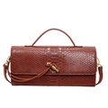Brick red snake skin pattern handbag with vintage gold knot metal buckle and top handle - Burgundy
