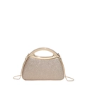 Champagne gold sequin evening clutch bag with arc metal handle and chain strap - Gold