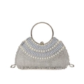 Bolso de fiesta plateado con perlas y strass, asa redonda y detalle de flecos elegantes - Plateado