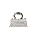 Transparent acrylic cylinder bag with silver U-shaped handle and metal chain strap - Clear