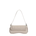 Bolso de hombro beige con remaches plateados y correa fina de cuero sintético - Blanco Roto