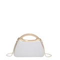 Silver glitter evening clutch bag with gold semicircular metal handle and chain strap - White