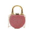 Red heart evening clutch with faux pearl embellishments and golden metal handle - Style 1 Red