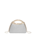 Silver sequin evening handbag with gold hollow handle and metallic chain strap - Silver