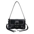 Borsa a tracolla punk nera con borchie in metallo argento e grande fibbia decorativa - Nero