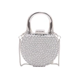 Silver mini evening bag with rhinestone studs and metallic top handle with chain strap - Style 1 Silver