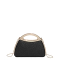 Elegant black glitter evening shell bag with gold metal handle and chain strap - Black