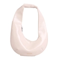 Bolso hobo minimalista en color crema con forma de media luna y letras doradas - Blanco